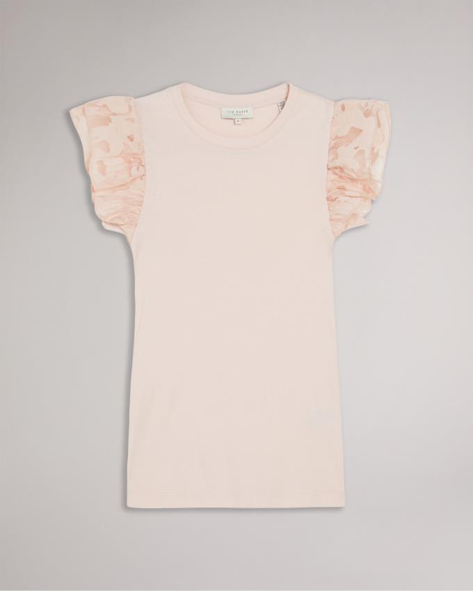 Hauts Ted Baker Cotton With Frill Sleeve Rose Femme | BBU-51465958